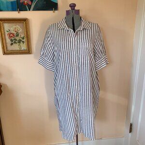 OLD NAVY L Shirt Dress NWT Brown Stripe Linen Blend Coastal Beachy Pocket Preppy